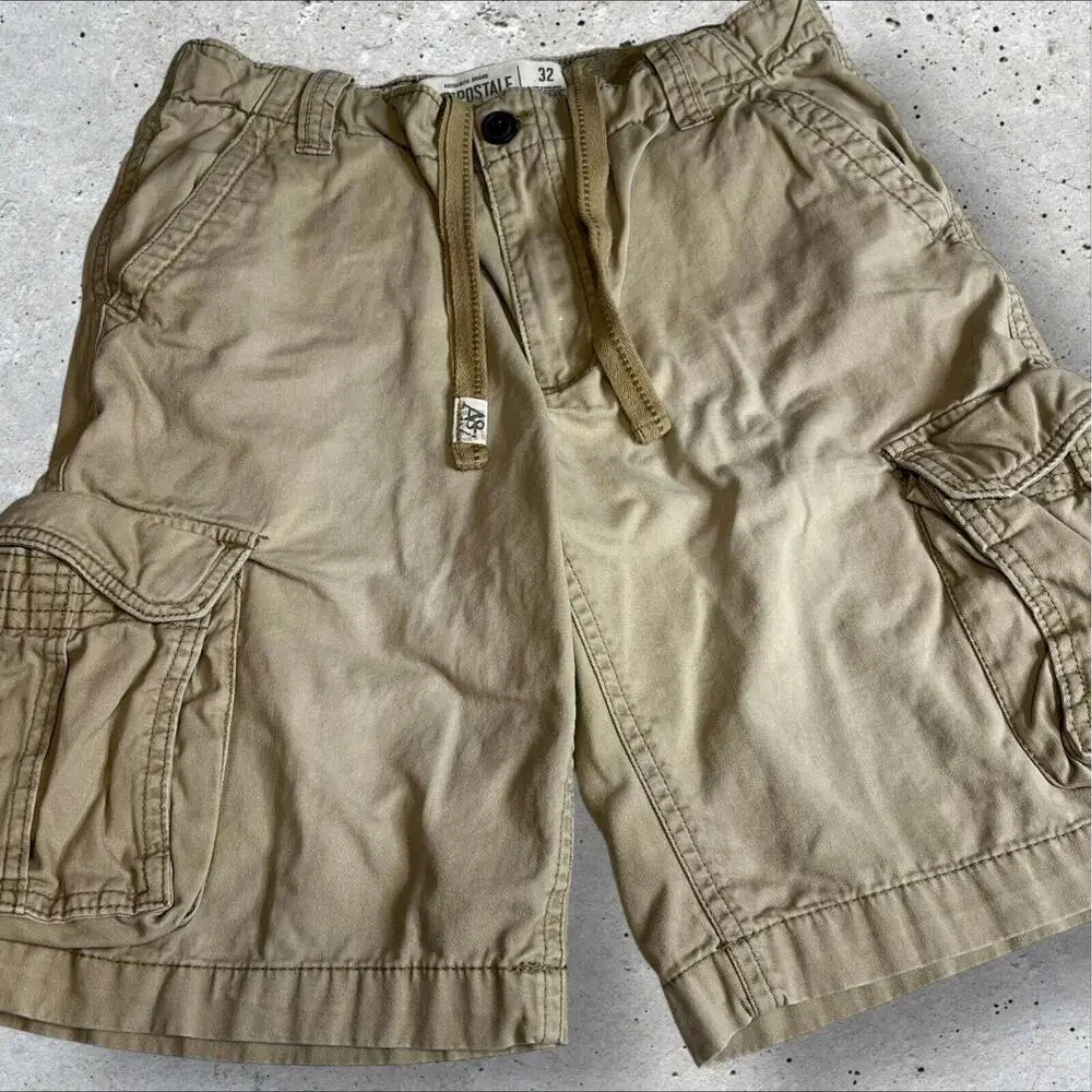 Aeropostale Shorts Mens‎ Beige Khaki Drawstring Flap Cargo Pockets y2k Size 32